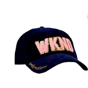 Simply Southern Sparkle Puff Letter WKND Corduroy Blue Baseball Cap NWT